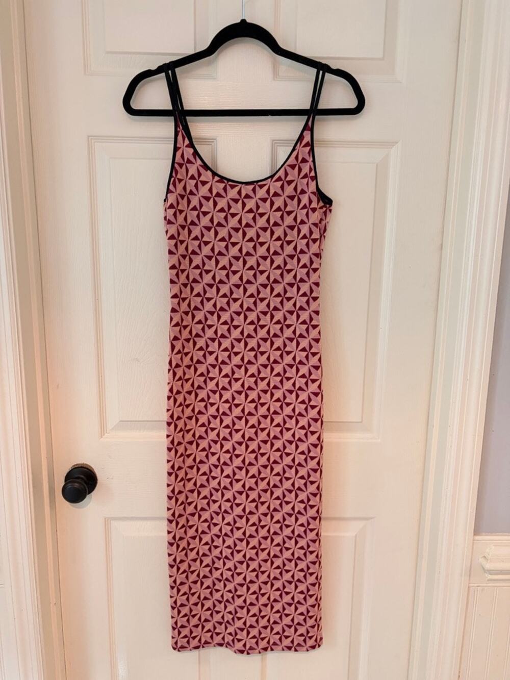 NWT Zara Pink Burgundy Geometric Knit Midi Dress S